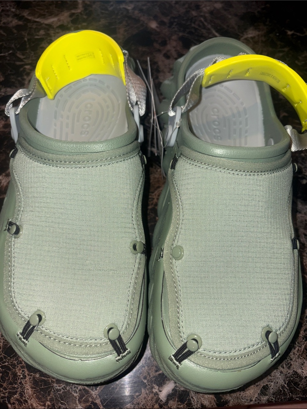 CROCS Olive Green Mules with Yellow Heel Strap
